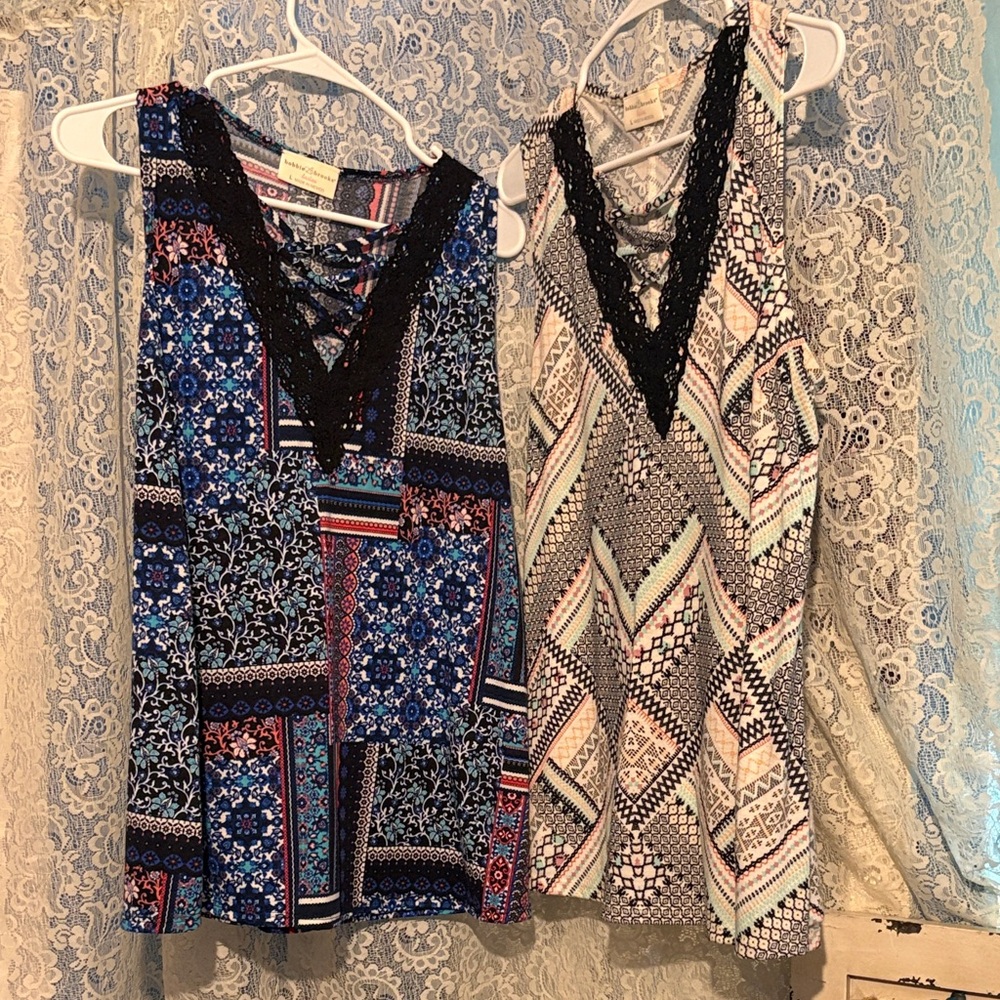 Bobbie Brooks Blue and Cream Patterned Blouses